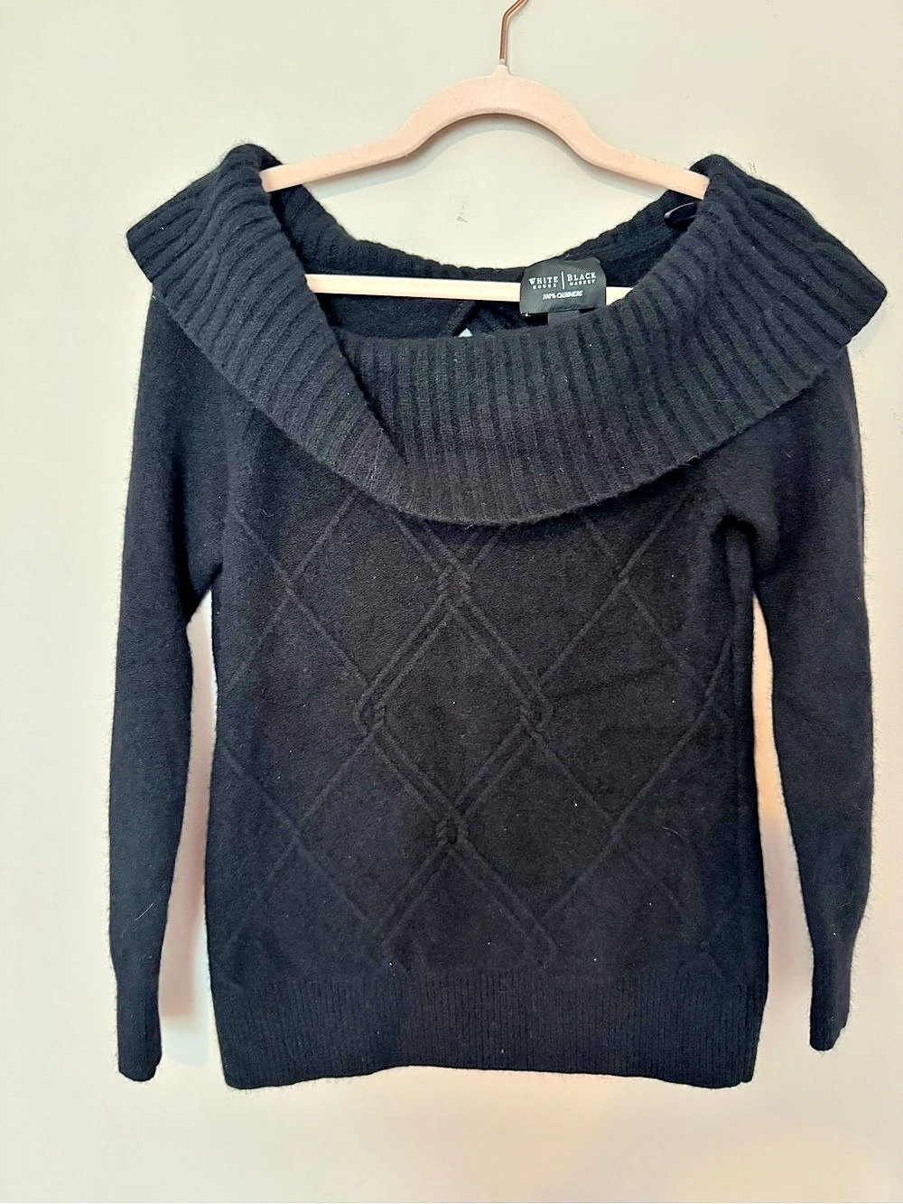 White House Black Market 100% Cashmere Off-the-Shoulder Foldover Collar Sweater